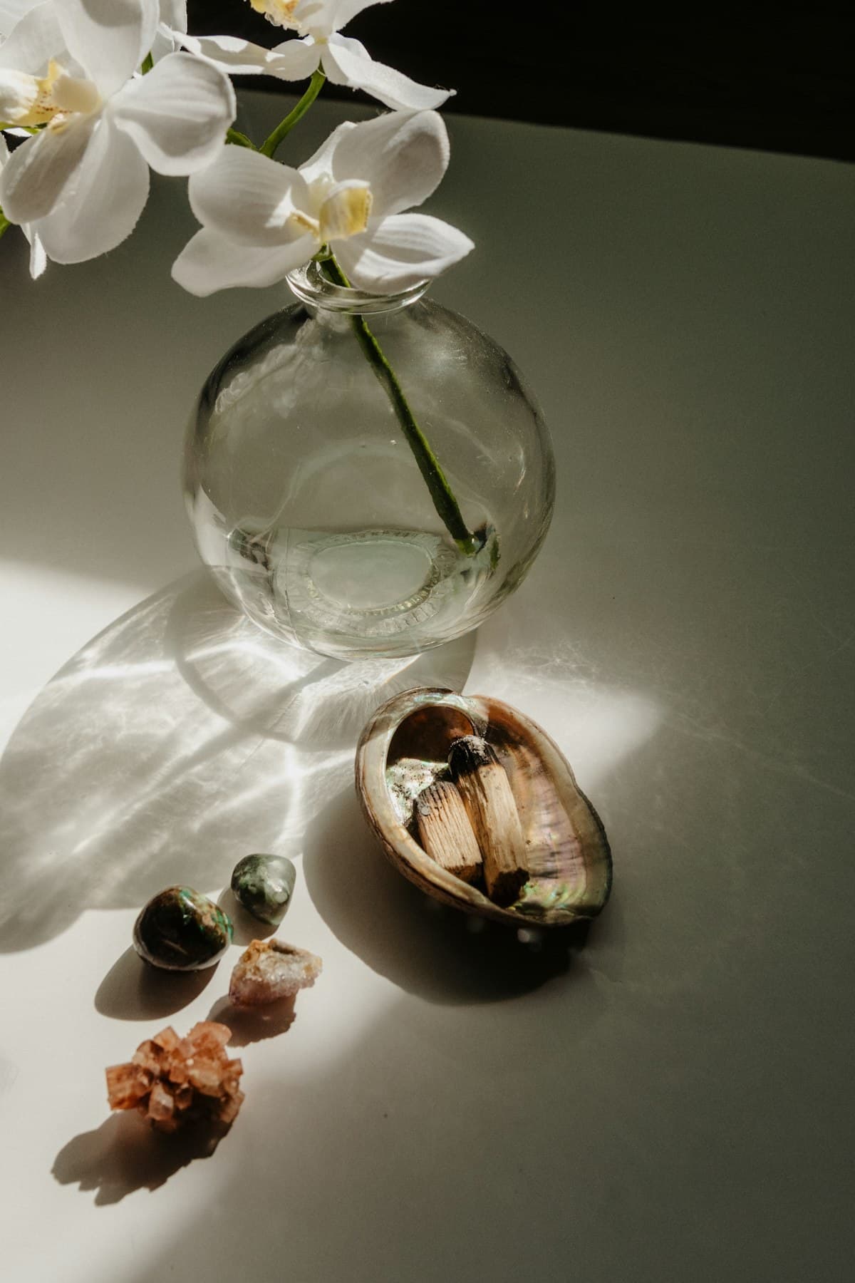 Orchidee und Naturmaterialien für achtsame Momente